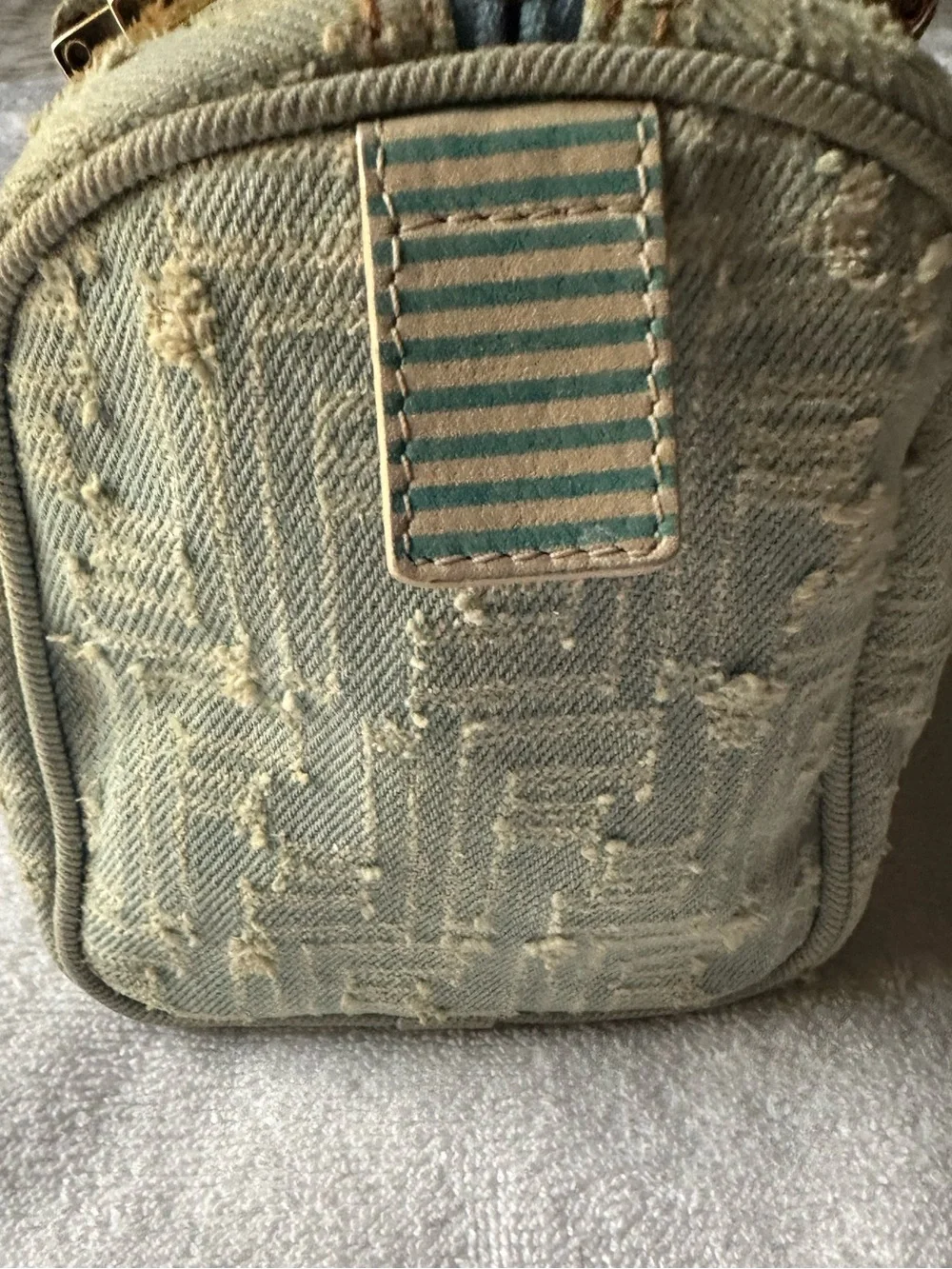 Fendi Vintage Denim Mini Boston Bag Distressed Zucca Y2K COA